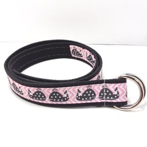 PINK ZIGZAG & BLACK WHALES Black Cotton Web Belt Silver Rings EUC